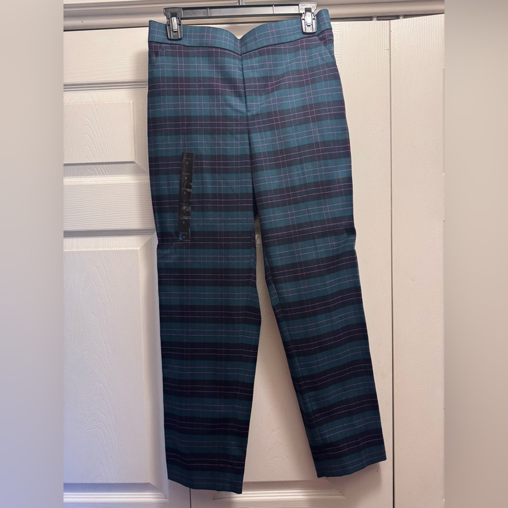 Women Plaid Pants - Blue, Pink and Green